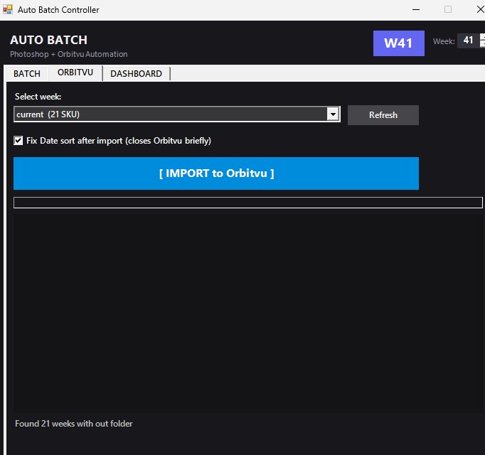 Auto Batch Controller, Orbitvu tab: one-click import of finished files